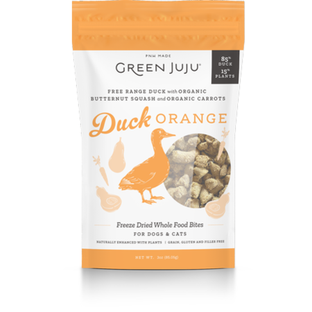 Green Juju Topper Dog/Cat FD Whole Food Bites Duck Orange 3oz