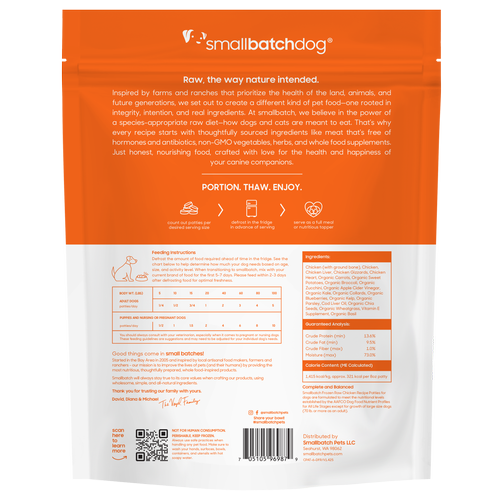 Small Batch Dog Lightly Cooked Chicken Batch Frozen Dog Food, 2-lb