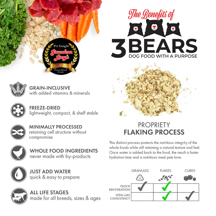 Grandma Lucy's 3 Bears Beef Freeze-Dried Dog Food, 1-lb