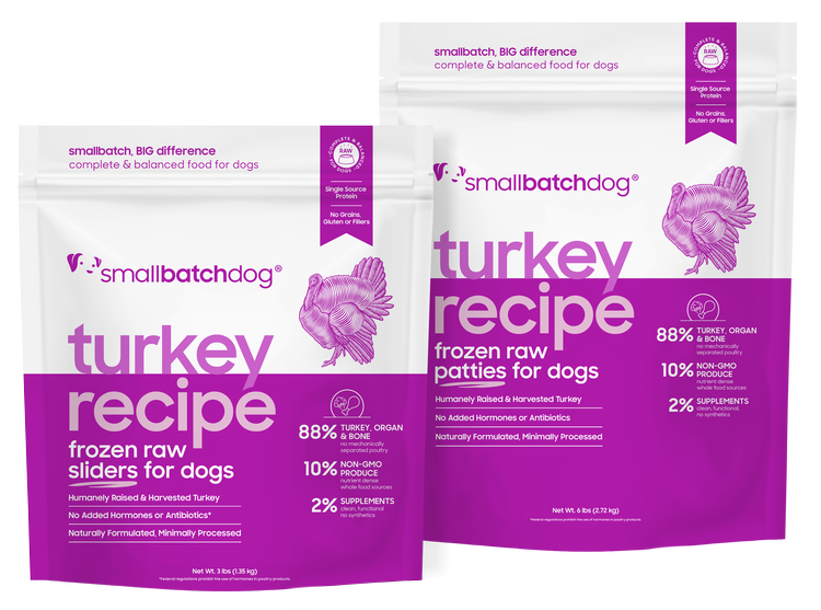 Small Batch Dog Turkey Batch Sliders Raw Frozen Dog Food, 3-lb