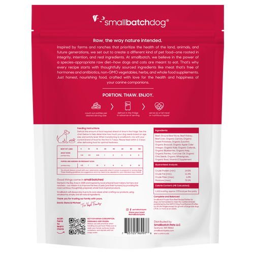 Small Batch Dog Beef Batch Sliders Raw Frozen Dog Food, 3-lb